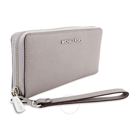 michael kors jet set travel wallet pearl grey|Michael Kors zippered wallet.